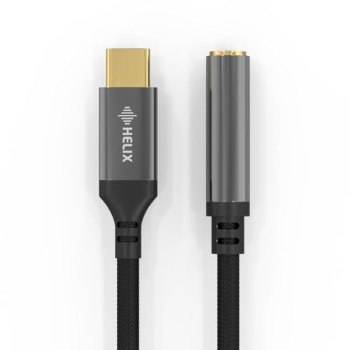 Helix 5 USB-C to 3.5mm Headphone Adapter – Hi-Res DAC Chip, 48kHz/16bit Audio Decode, 10cm Braided Cord, Gold-Plated Ends, Aluminium Casing, USB Type-C to Aux Jack Converter for Android, iPad, MacBook