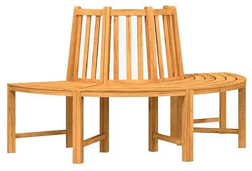 Mhdvray Halbrunde Baumbank aus massivem Teak Ø160 cm Gartenbank mit Rückenlehne für Rasen Terrasse und kleinen Balkon Robust und Wetterfest