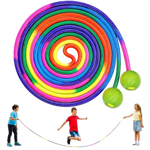 HuaMuDM hopprep barn, hopprep sport, hastighetsshopprep med trähandtag, 7 färger regnbåge, utomhusaktiviteter, fitnessträning, barn, vuxna (D)