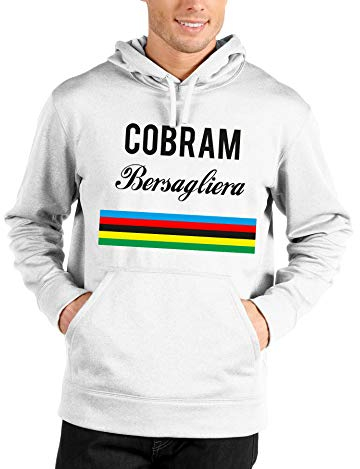 bubbleshirt Felpa Uomo Divertente con Cappuccio Cult 80 90 - Cobram Bersagliera - Idea Regalo Compleanno - Bianca Taglia L
