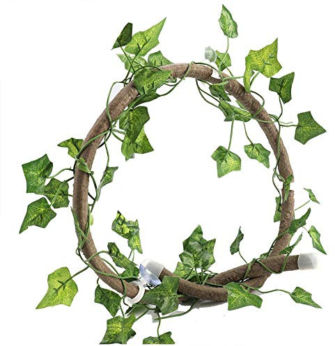 Pssopp Reptile Climbing Branch Flexible Reptilienreben Jungle Terrarium Rattan Pet Habitat Decor mit Saugnäpfen und realistischem Blatt für Chameleon Lizards Gecko (#1)