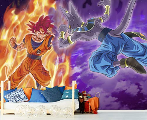 Oedim Fotomural Vinilo Adhesivo Dragon Ball Super Goku vs Beerus, Producto Oficial, Vinilo Adhesivo Decorativo para Habitaciones, decoración para Paredes, DBS