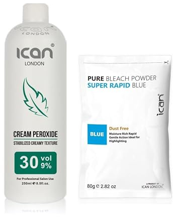 ICAN LONDON PROFESSIONAL CREAM PEROXIDE 30 VOL 9% 250 ML + RAPID BLUE POWDER BLEACH 80 G SET
