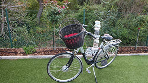 Marcus Weidenhandel Hundefahrradkorb für Fahradlenker aus Weide in Schwarz mit Metallgitter und Kissen Verschiedene Größen Lenkrad Weidenkorb Hundekorb Lenkerkorb Einkaufskorb Natur (XXL mit Kissen)
