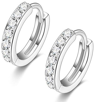 Mini Creolen Silber 925 Klein Mit Schwarz Weiß Stein 5mm-11mm Kreolen Verschiedene Größen Ohrringe Klappcreolen Zirkonia Huggie Hoops Earrings