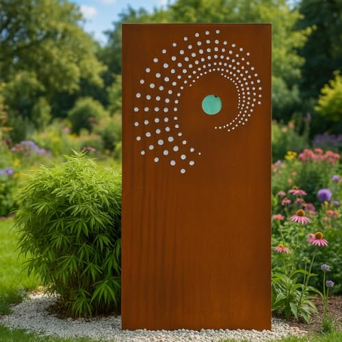 Garten Sichtschutz aus Metall 1mm Rost Gartenzaun Gartendeko rost Sichtschutzwand mit Glasdeko (032100-2: B75*H150cm)