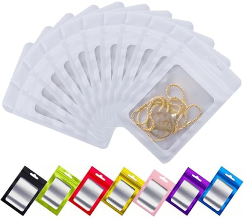 Rimiko 50 Pezzi Sacchetti di Alluminio con Finestra, Bustine in Mylar con Zip, Buste Ermetica a Chiusura per Alimenti e l'Imballaggio (Bianco,12x20cm)