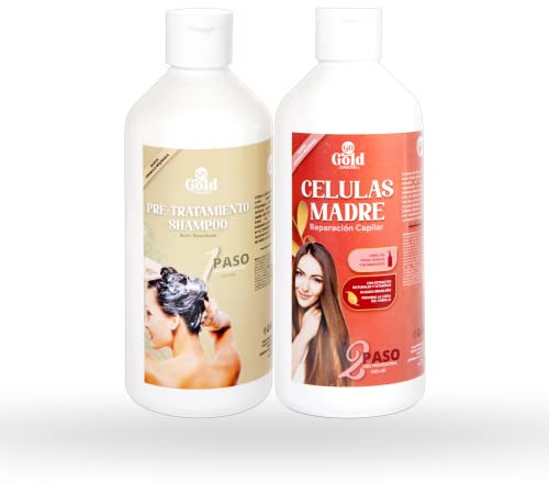 Gold DIAMOND - Kit de Células Madre (Mediano, 500 mL) - Alisado Brasileño Profesional - Reparación Capilar para cabellos Finos, Débiles y Quebradizos.