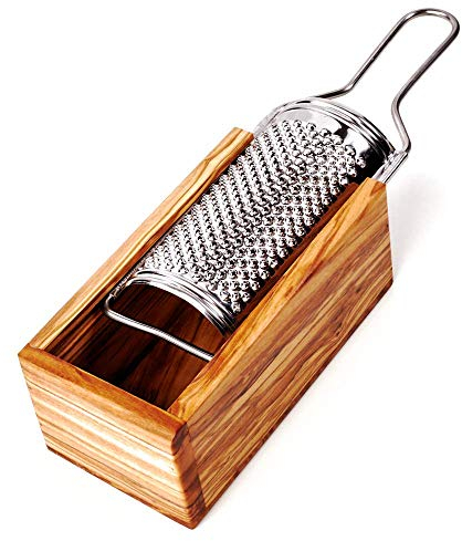Rallador Rallador Queso Duro con Recipiente de Madera de Olivo de Madera - 23cm