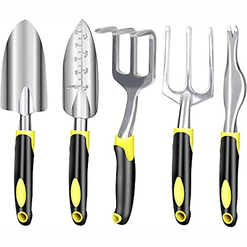 DINGFAN Outils de Jardinage, Ensemble D'outils de Jardinage, Mini Kit d'outils à Main de Jardin en Aluminium, Pelle, Truelle de Transplantation, Cultivateur, Fourche de Désherbage, Désherbeur pour Jar