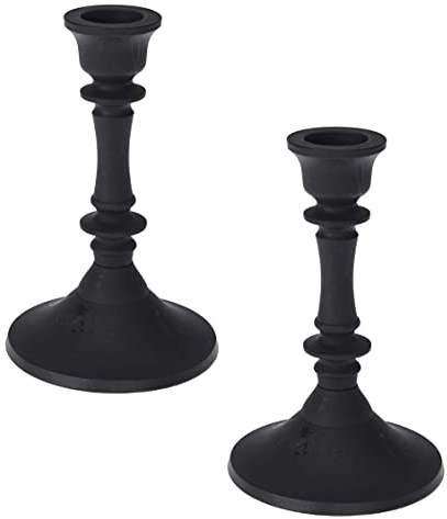 Marzoon 2 Klassische Kerzenständer im Set I Kerzenleuchter I Stabkerzenhalter in Matt Schwarz mit rundem Fuß, Höhe 13,5cm