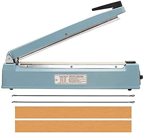 Seababyhouse 16inch (40cm) Manual Impulse Bag Hand Heat Sealer Machine, Bag Sealer Heat Sealing Closer Tool Poly Tubing Plastic Bag, Extra 1 Sheet and 2 Heating Elements, Electronic Circuit Control