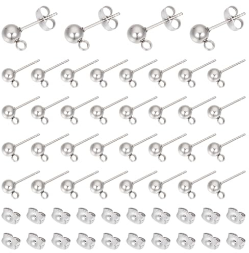 UNICRAFTALE 100 stücke 304 Edelstahl Kugel Ohrstecker DIY Ohrstecker Basteln Mit Schleife DIY Ohrringe Kugel Ohrhaken Hypoallergene Metall Ohrringe Zubehör DIY Schmuckherstellung Pin 0.8mm