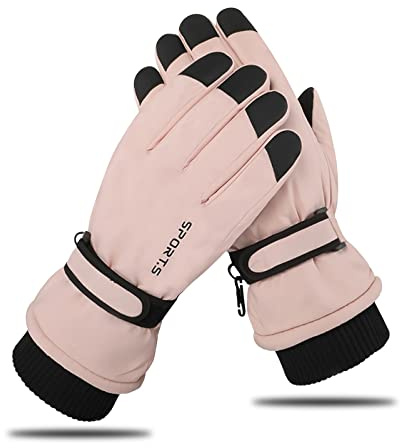 Andiker Women Winter Ski Gloves, Waterproof Touchscreen Anti-Slip Snowboard Gloves for Skiing Running and Cycling (Pink Black)