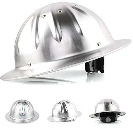 LINGOSHUN Aluminium Helmet Strengthened Construction Protective Helmet mit Kinnstütze,Impact Resistance,for Working in Height/Silver / 1 PCS
