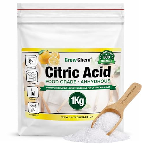 Grow Chem Citric Acid (1Kg Bag) – Pure Anhydrous, Food Grade for Cleaning, Descaling, Food Preservation, Flavouring and making Bath Bombs.