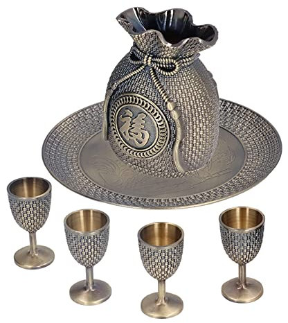 LIZEALUCKY Vintage Metall türkische Teegläser Tassen Set 6 Stück Prägung Exquisite Muster Kaffeetassen und Bastelteetablett Teekanne für Party Erwachsene Servieren Trinkgeschenk