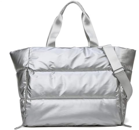 SGLTY Damen Puffer-Tragetasche, große Winterhandtaschen, weiche, flauschige, gesteppte Tragetasche, Damen-Schultertasche, silber, Large