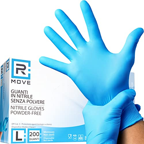 200 gants Nitrile Bleu sans Gants d'examen jetables poussière, sans latex, hypoallergéniques, gants pour esthéticiennes, tatoueurs, domaines médicaux, manipulation des aliments (L)