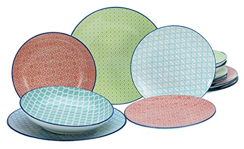 CreaTable, 10689, Serie Mediterran, 12-teiliges Geschirrset, Teller Set aus Steinzeug, spülmaschinen- und mikrowellengeeignet, Qualitätsproduktion