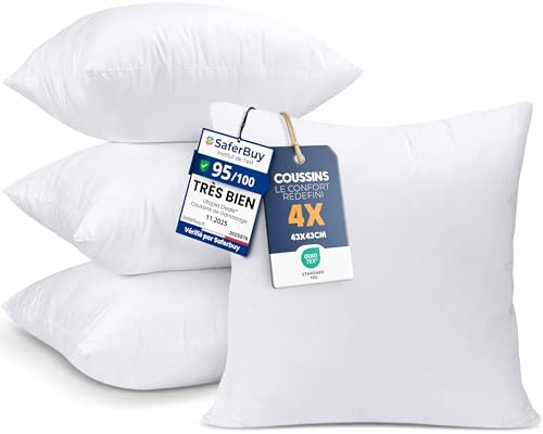 Utopia Bedding Prydnadskuddar 43 X 43 cm, 4 Pack, För Säng Och Soffa | Innerkuddar, kuddfyllningar, soffkuddar, prydnadskuddar, fyllning av ren polyester, mikrofiberöverdrag