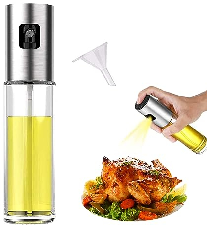 KISUOMAOYI Oil Sprayer Dispenser, 100ml Glass Bottle, Stainless Steel, Kitchen Gadget for Cooking, Baking, Salad Dressing, Grilling