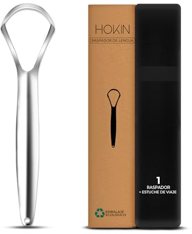 Tongue Scraper for Adults by HOKIN (1Pcs Oral Care Pack) Stainless Steel Tongue Cleaners Reduce Bad Breath 100 Percent Metal Tough Scrapers Men and Women Hygiene Product