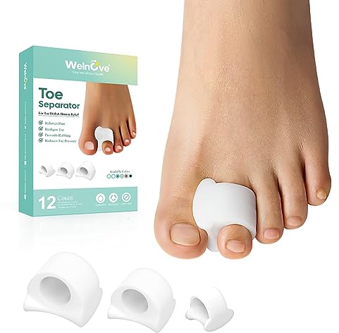 Welnove Toe Separator for Overlapping Toes - Toe Spacers for Bunions - Toe Corrector for Hammer Toes, Realign Crooked Toes - Preventing Rubbing Relieve Pressure, FSA or HSA Eligible (3 Size, 6 Pack)