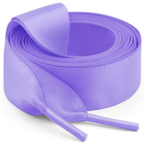 WEGOODZF Satinband skosnören: 2 cm breda platta skosnören i silke för kvinnor flickor 2 par ersättningsskosnöre för träningsskor stövlar sneakers, 12 Ljuslila, 23.6''(60cm)