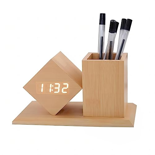 Lancoon Digitaler Wecker Led Mit Temperaturanzeige 3-Stufige Helligkeitsanpassung Ton Aktiviert Multifunktionaler Home Office Bleistifthalter Schreibtisch-Organizer