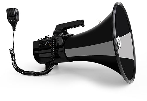 HornPro Megaphone 75 Watt Siren Bullhorn - Bullhorn Speaker w/Detachable Microphone, Built-in USB/SD/AUX- Professional Outdoor Voice for Police & Cheerleading(Black)