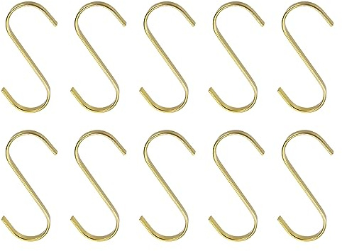 sourcing map Flache S-Haken, 9,9 cm, beschichtetes Metall, 7,6 mm breit, S-förmiger Haken für Zuhause, Küche, Aufbewahrung, zum Aufhängen, Gold, 10 Stück