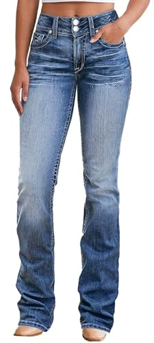 Flamingals Boot Cut Jeans for Women Trendy High Waist Tummy Control Jean Flare Jeans Straight Denim Pants Mid Blue Wash M