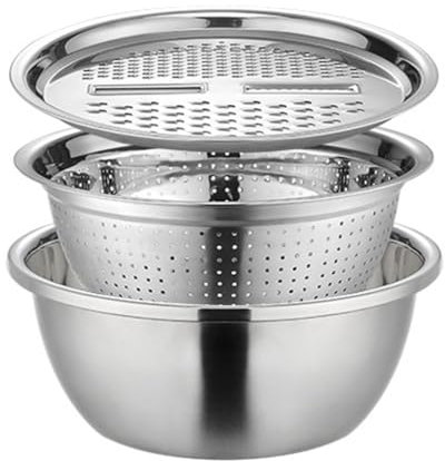 3-in-1 Scolapasta Microforato in Acciaio Inox, ciotola multifunzione in metallo, Scolapasta per Pasta, Frutta, Riso, Verdure Lavabile in Lavastoviglie(Size:28CM,Color:Argento)