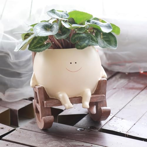 Camotank Pots de Fleurs pour Plantes d'intérieur en résine avec tête de Fleur, Assise à Bascule, Pots avec Trou de Drainage pour mère et Noël