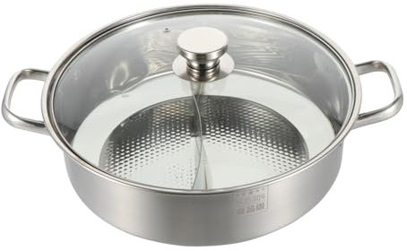 IMIKEYA 30cm Thickened 304 Stainless Steel Double Flavor Hot Pot, Chinese Style Stainless Steel Hot Pot Divider for Home Use and Family Hotpot Cooking
