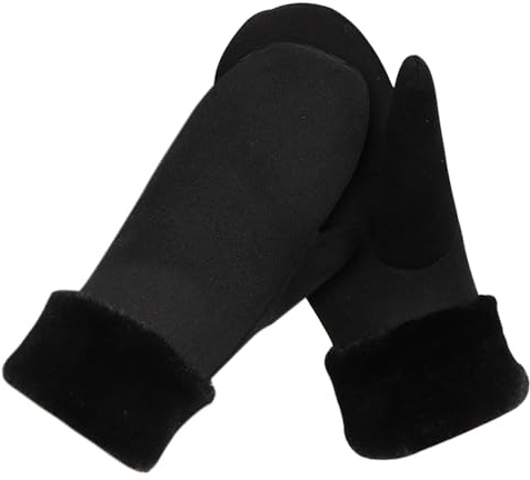 EUPSIIU Winter Handschuhe Fingerlose Fäustlinge mit Teddyfutter, Warmer Plüsch Handschuhe, Damenhandschuhe, Herrenhandschuhe, für Fahren Skifahren Klettern (Schwarz, Einheitsgröße)