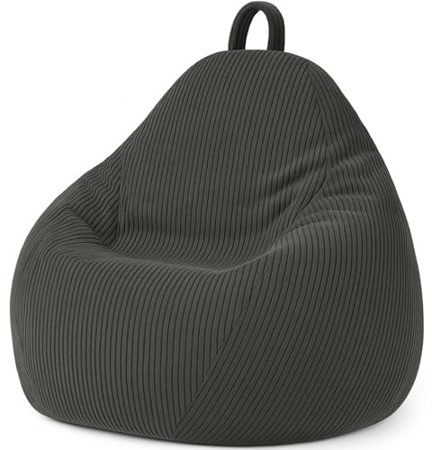 bananair - Sitzsack Cord, Weich & Bequem, Maschinenwaschbarer Bezug, Gaming Sitzsack mit Schaumstoffflocken Füllung, Beanbag für Kinder und Jugendliche (105x85 cm, Dunkelgrau)