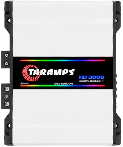 Taramps HD 3000 2 Ohms RGB Effects 1 Channel 3000 Watts RMS MAX Full Range Car Audio Monoblock LED Monitor Indicator Class D Amplifier Crossover, HD 3k