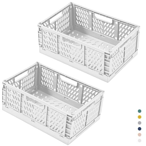 hautllaif 2 Stück Faltbare Kunststoff Aufbewahrungsbox, Einkaufskiste Klappbar, Stabil Klappboxen Faltbar für Küche, Büro, Schlafzimmer, Schrank, Schublade (Weiß, 30.5*20*12.5)