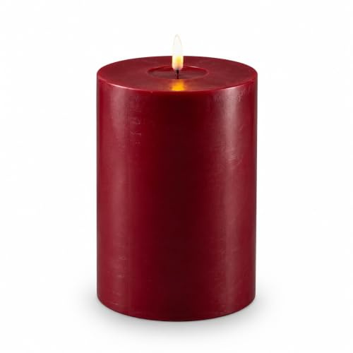 ReWu Deluxe Homeart LED Kerze Indoor mit Realistischer Flamme auf Echtwachsspiegel, Warmweißes Licht, Bordeaux, 10 x 15 cm, Echtwachs