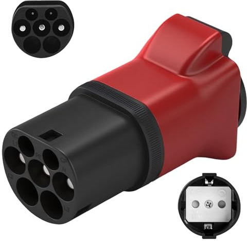JULIK Typ2 zu Schuko Adapter, Typ 2 16A EV Ladekabel oder Type 2 Ladegerät oder Typ2 E Auto Ladestation zu Schuko Steckdose Adapter, Type2 Station Entlader (Rot)
