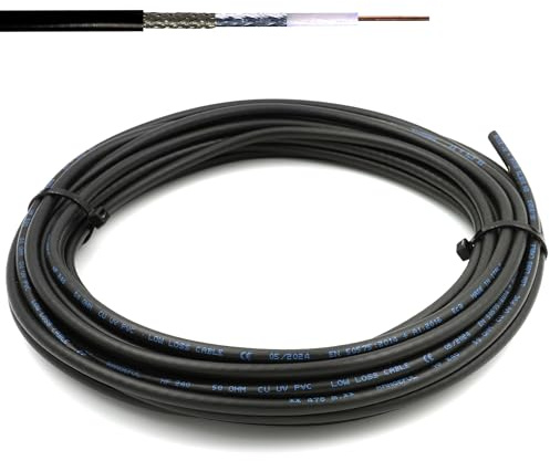 HF240 15m (LMR 240 équivalent) Câble coaxial — antenne extension wifi RF 50 Ohm à Faible Perte — compatible SMA BNC TNC PL259 Type N — pour WiFi Routeur 4G 5G CB Radio UHF VHF — Fabriqué en Italie