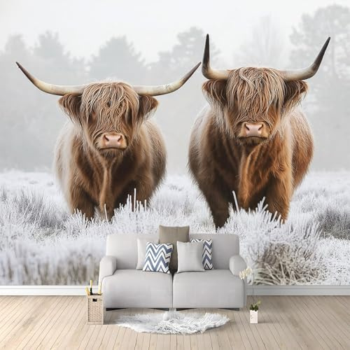 Fototapete Tierisches Hochlandrind Muster Ideen tapete für Schlafzimmer Wohnzimmer TV Hintergrund Wanddekor, Grau 200 x 140 cm poster tapete Vliestapete Wanddeko