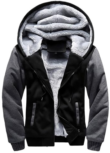 Sweat à capuche zippé pour homme avec intérieur en peluche - Veste d'hiver chaude doublée - Veste de survêtement pour homme - Avec capuche - Noir - Veste d'hiver en polaire - Grandes tailles M-5XL,