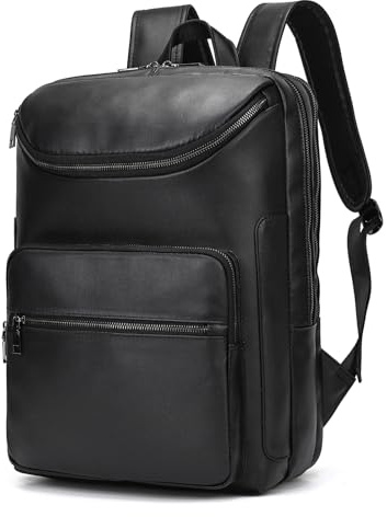 LUUFAN Genuine Leather Backpack Large Capacity Shoulder Bag for Men Women 15.6 Laptop Business Travel Outdoor Daypack with Trolley Sleeve
