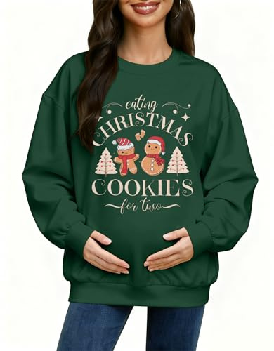 ASTANFY Suéteres de maternidad y Navidad para mujer, sudadera de manga larga para mamá, Verde, M