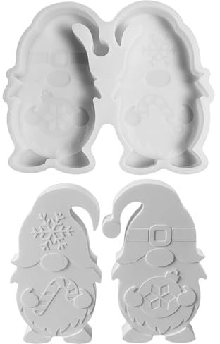 2 Stück Silikonformen Gießformen Weihnachten Kerzenformen zum Gießen, 3D Wichtel Silikonform Weihnachten Weihnachtsmann Gips Zum Gießen Gießformen Silikon Gießform Wichtel Giessformen Silikon (E)