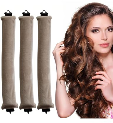 YOCDNOV Confezione da 3 bigodini Senza Calore- aste Flessibili con Ganci, Ferro arricciacapelli Senza Calore per Tutti i Tipi di Capelli, bigodini per Dormire, per Tutti i Tipi di Capelli (Beige)