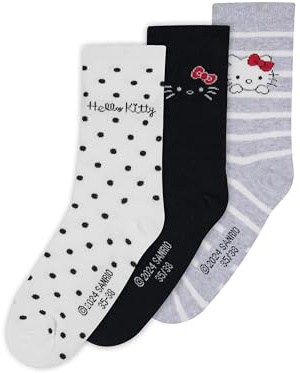 ONOMATO! Hello Kitty Calcetines para mujer, 39-42, calcetines de peluche, regalos para mujeres, paquete de 3 unidades